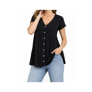 Vanessa Virginia Anthropologie Black Babydoll Tunic Top Pockets M Flowy Boho